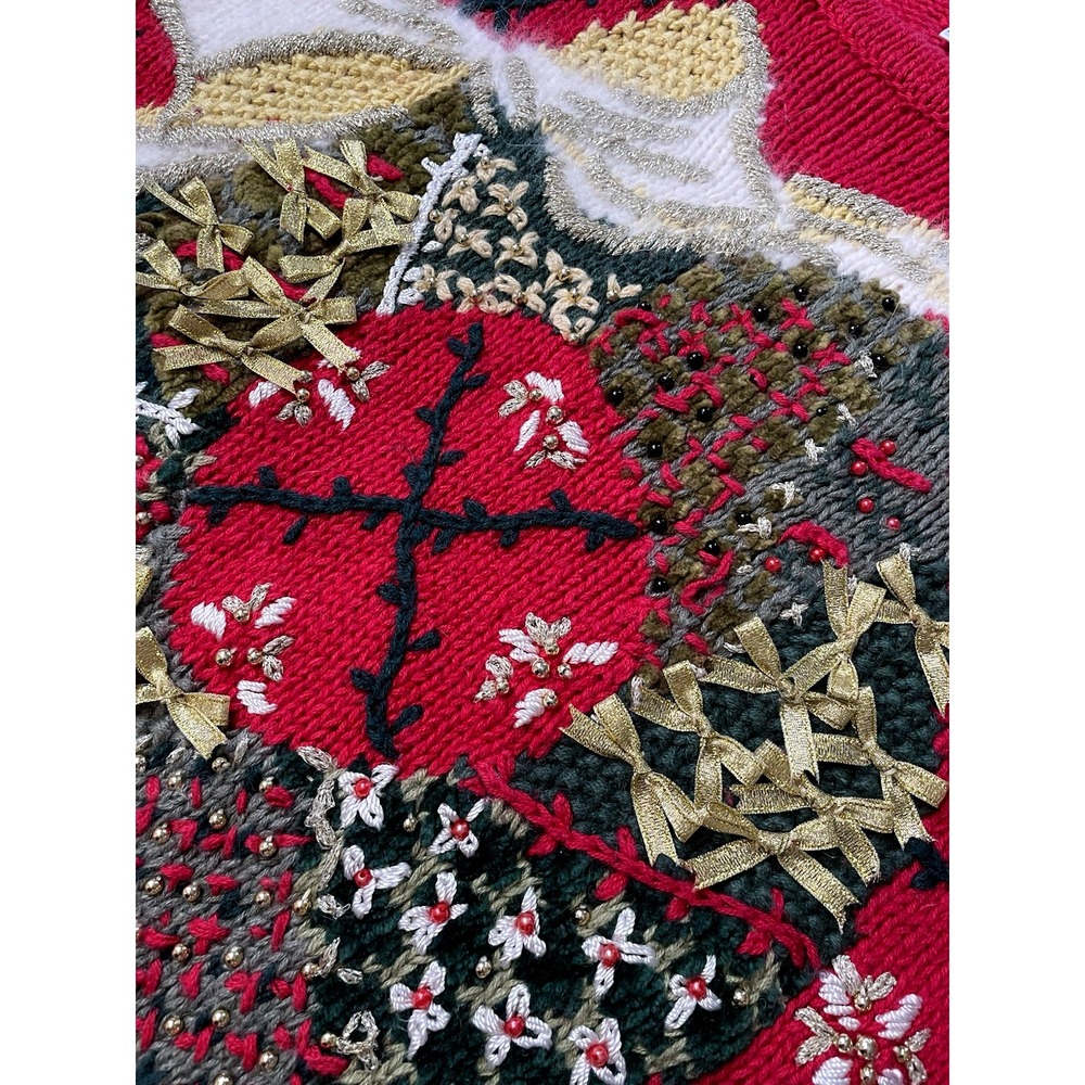 Vtg All Points Womens Holiday‎ Wreath Sweater Size M Chunky Knit Art to Wear 90s - Picture 9 of 14
